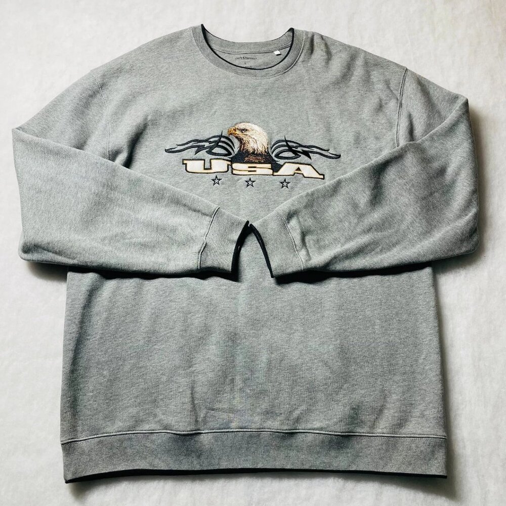 Vintage Croft & Barrow Mens Gray USA Eagle Embroidered Sweatshirt Size Large